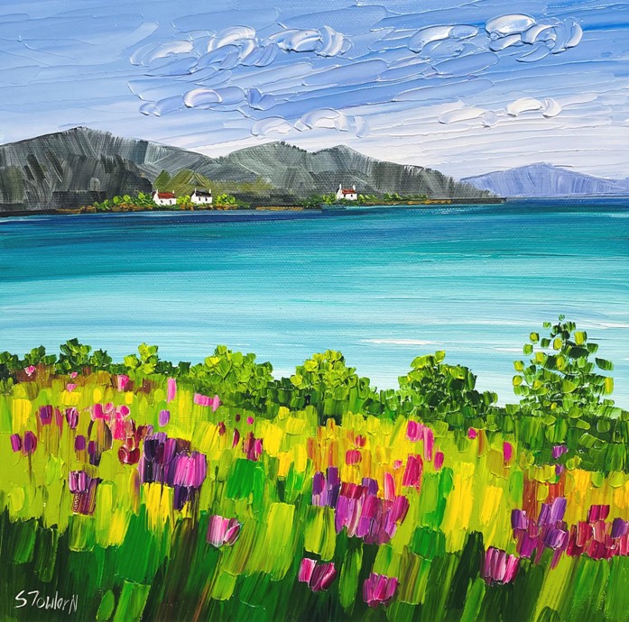 'Distant Crofts and Wildflowers, Skye' by artist Sheila Fowler